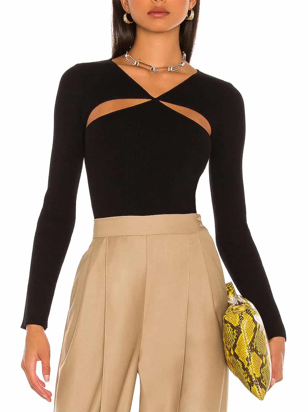 Slim-Fit Knit Top with Front & Back Cutouts – Office to Dinner | Tops
