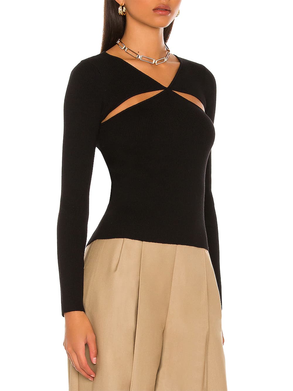 Slim-Fit Knit Top with Front & Back Cutouts – Office to Dinner | Tops