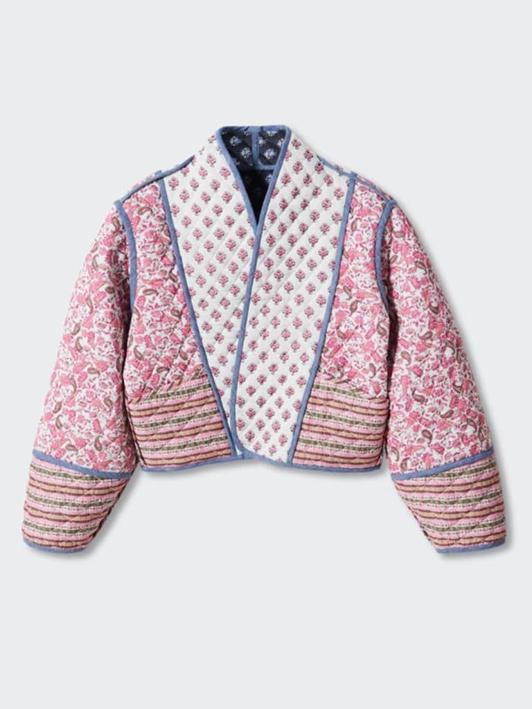 Double-Sided Quilted Jacket with Blue Piping and Pattern Mix | Quilted Jackets
