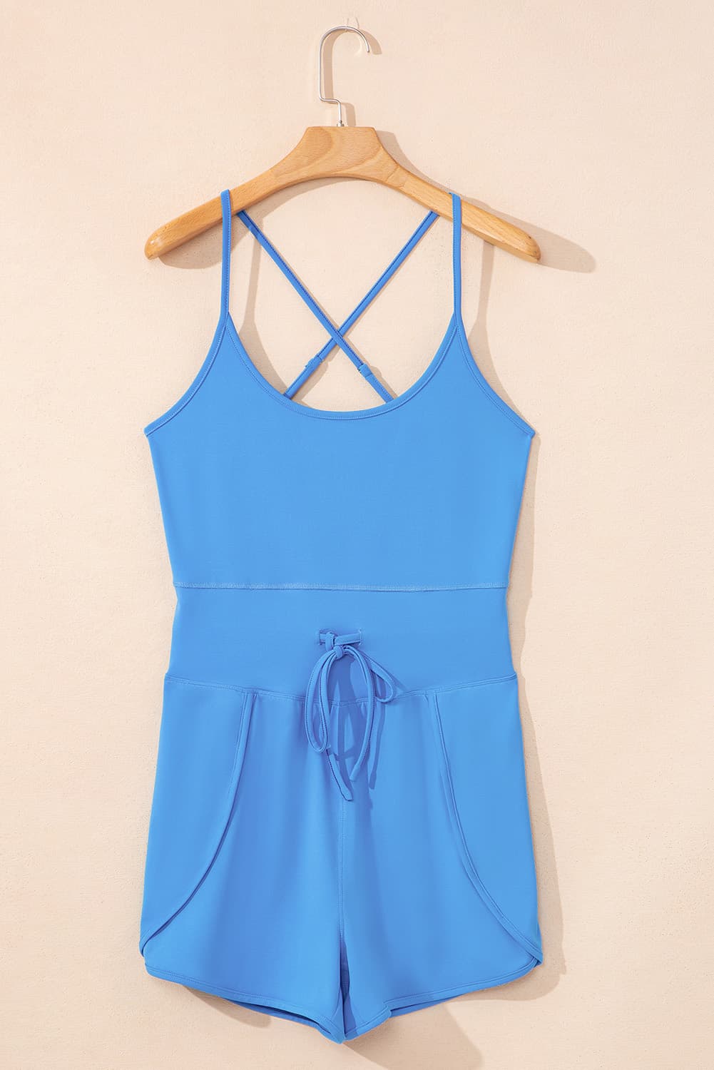 Women's Blue Summer Romper with Pockets and Strappy Back | Jumpsuits & Rompers