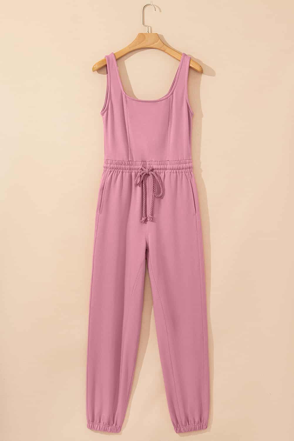 Casual Pink Jumpsuit with Elastic Waist for Women | Jumpsuits & Rompers