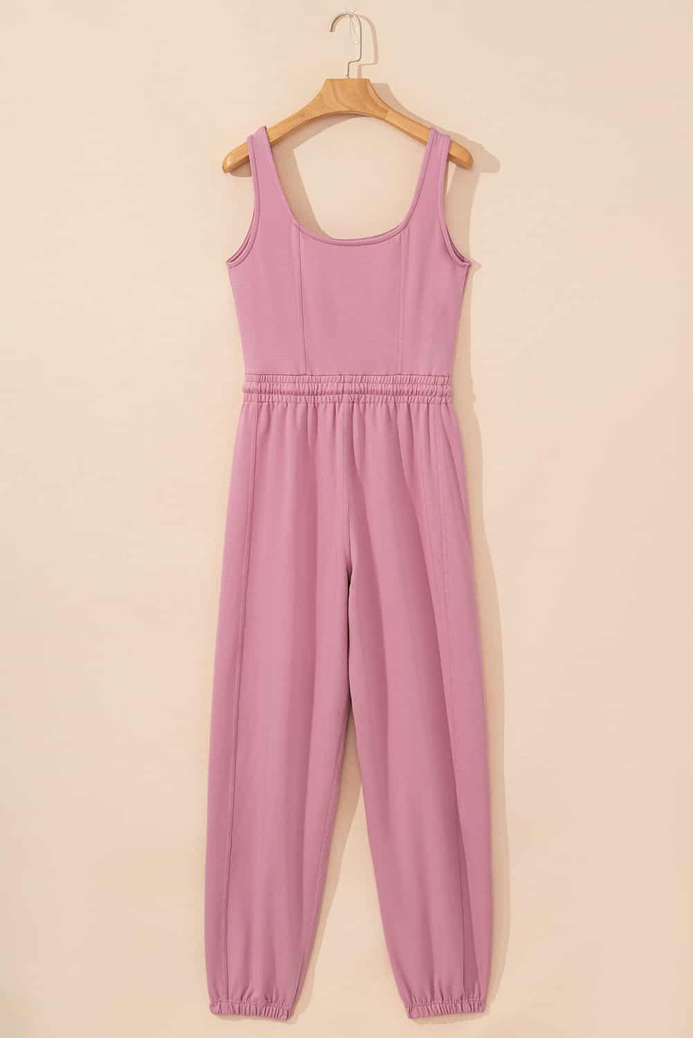 Casual Pink Jumpsuit with Elastic Waist for Women | Jumpsuits & Rompers