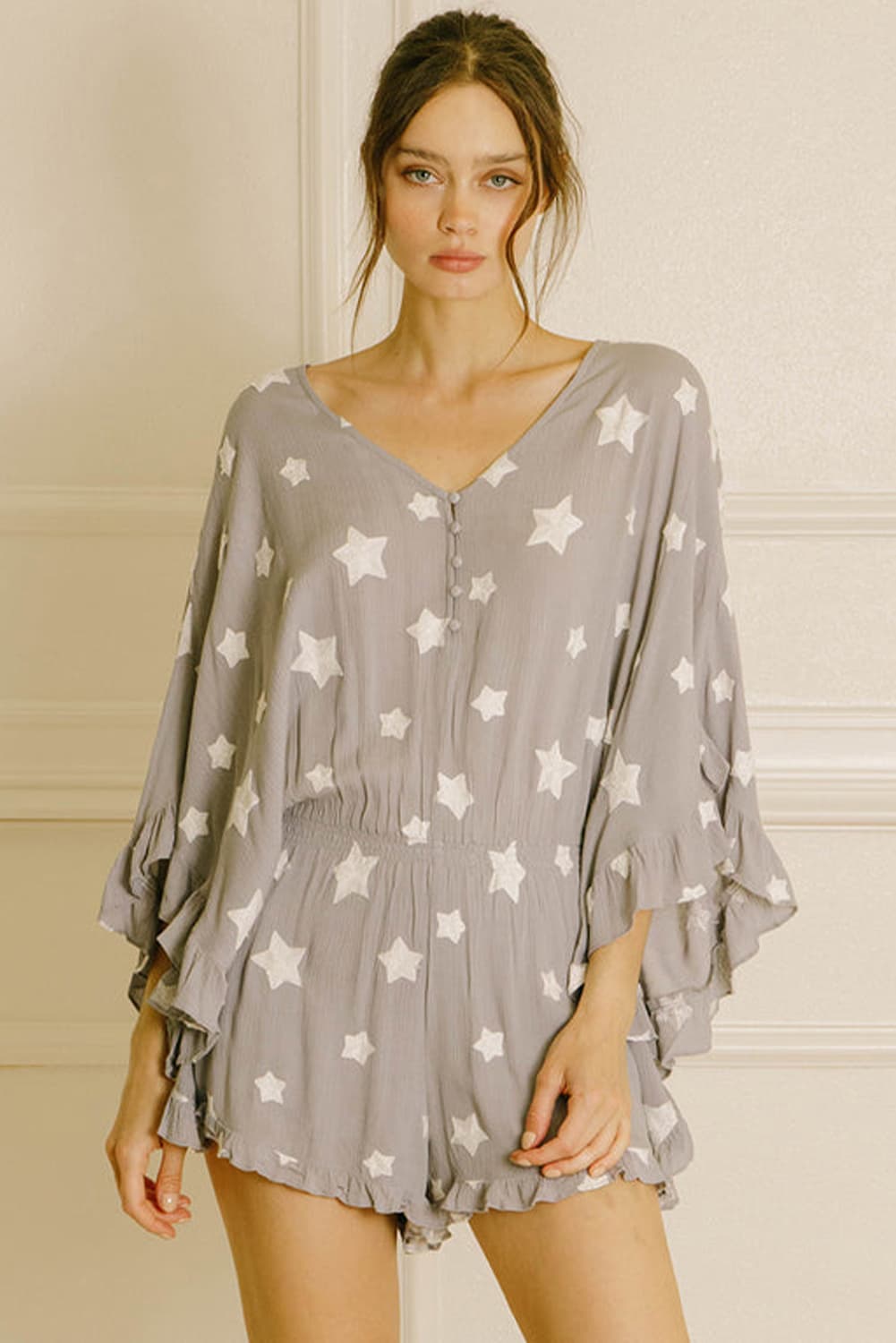 Crinkle Star Romper with Kimono Sleeves for Getaway Looks | Jumpsuits & Rompers