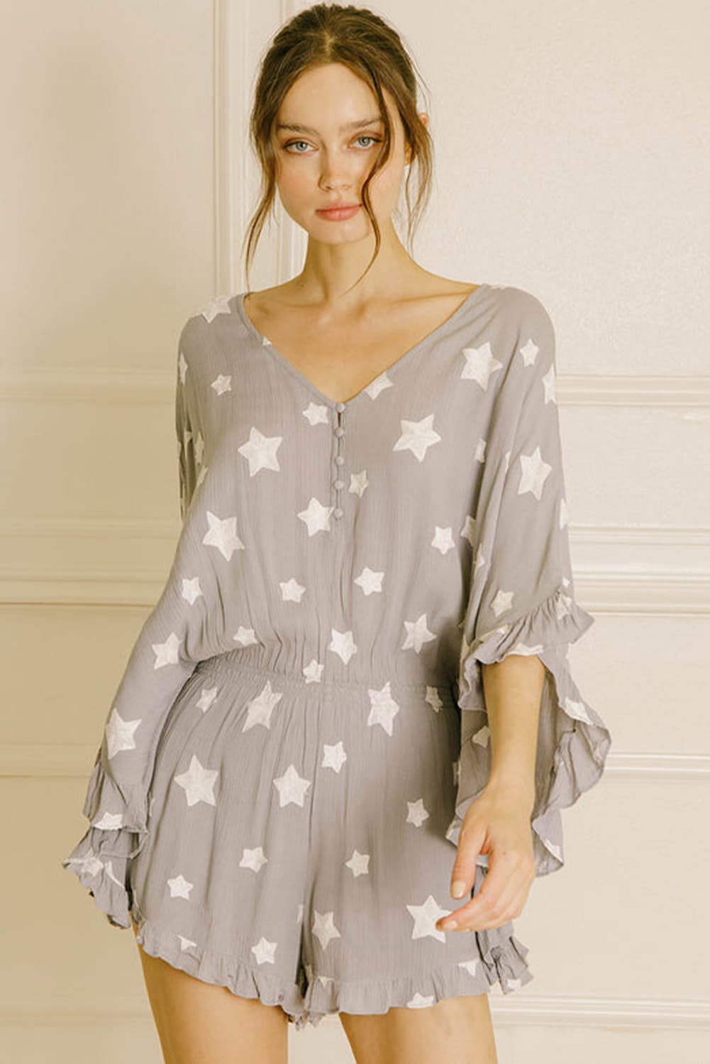Crinkle Star Romper with Kimono Sleeves for Getaway Looks | Jumpsuits & Rompers