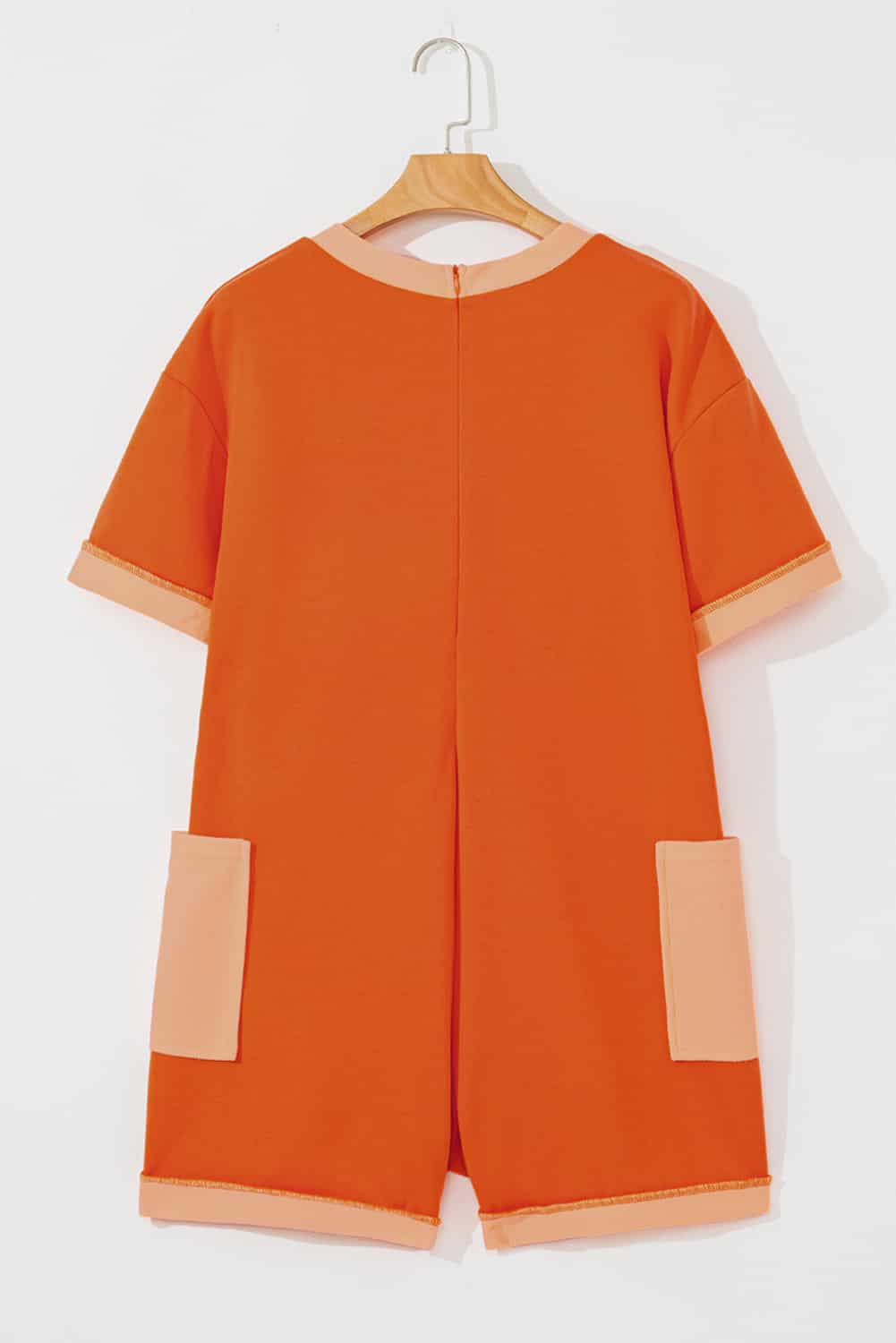 Orange Two-Tone V-Neck Romper with Patch Pockets for Women | Jumpsuits & Rompers