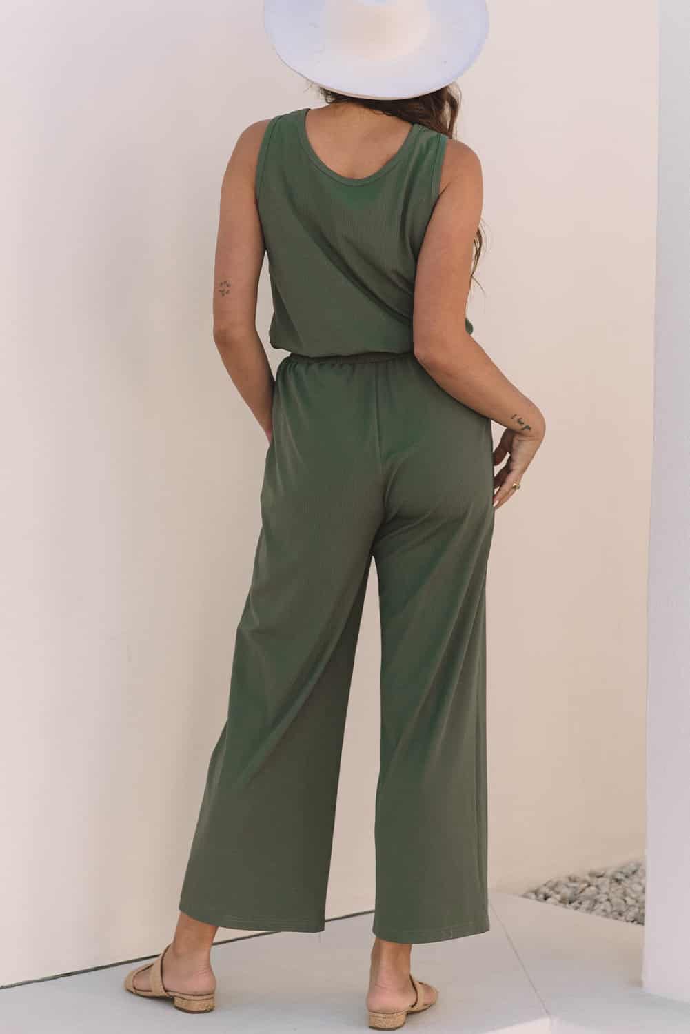 Casual Green Sleeveless Jumpsuit with Pockets for Women | Jumpsuits & Rompers