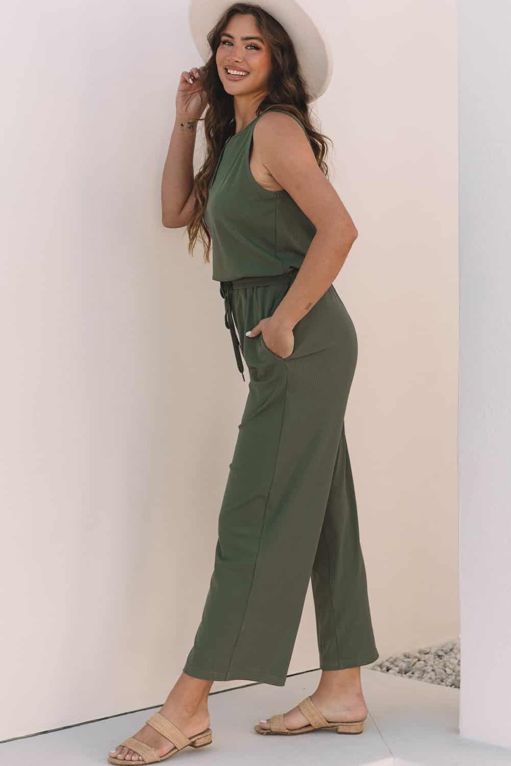 Casual Green Sleeveless Jumpsuit with Pockets for Women | Jumpsuits & Rompers