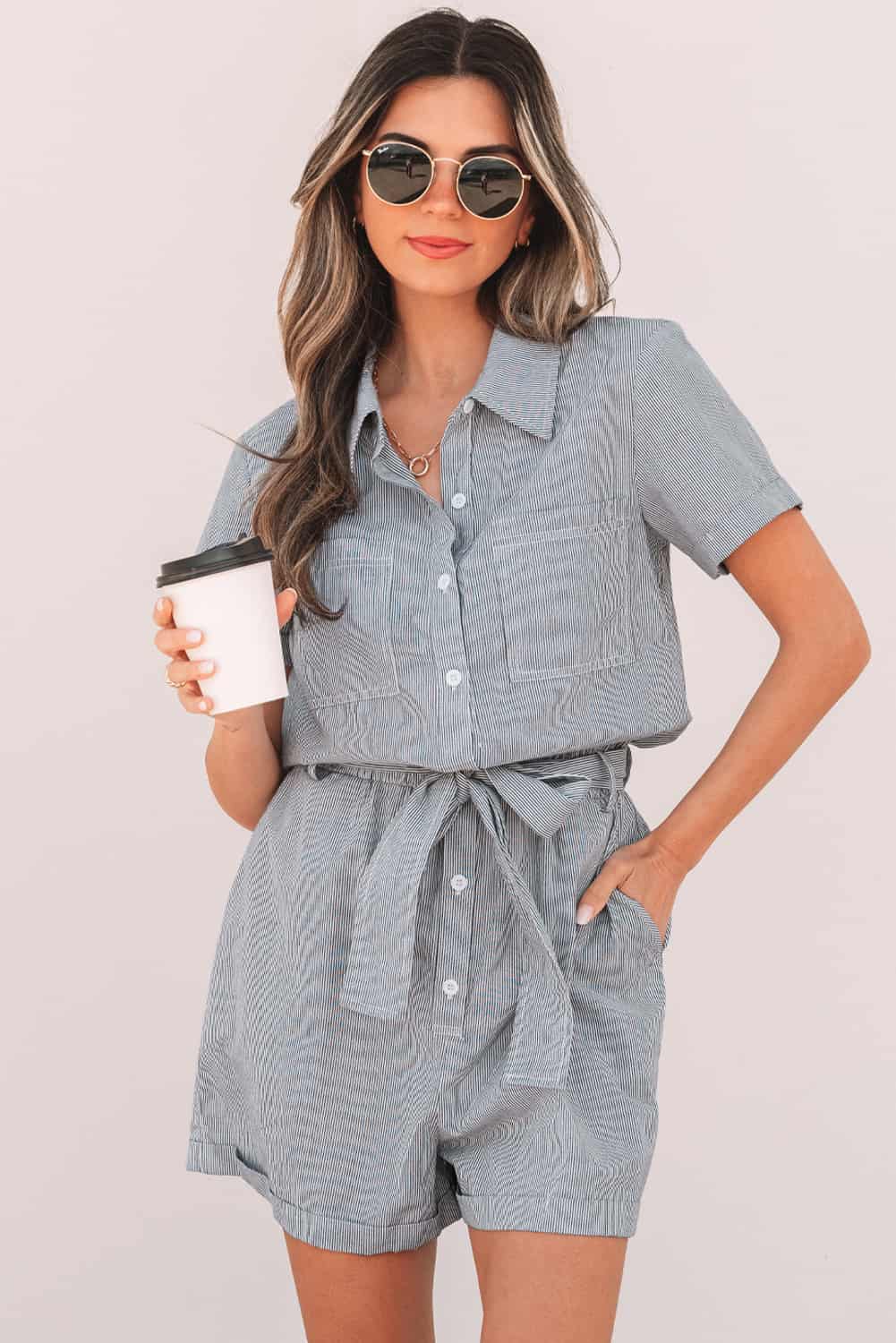 Women's Striped Belted Cotton Romper for Vacations & Office Casual | Jumpsuits & Rompers