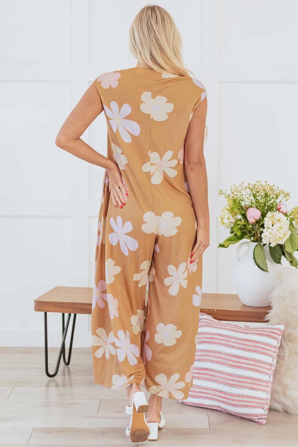 Casual Floral Wide-Leg Romper with Button Front | Jumpsuits & Rompers