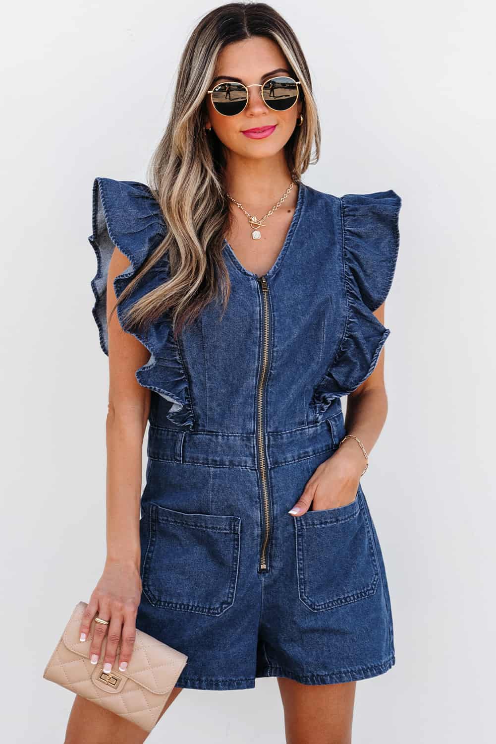 Structured Summer Romper in Washed Denim | Jumpsuits & Rompers