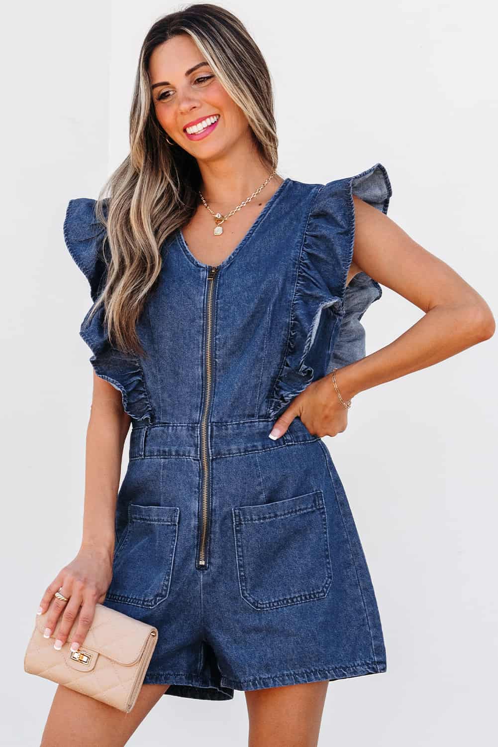 Structured Summer Romper in Washed Denim | Jumpsuits & Rompers