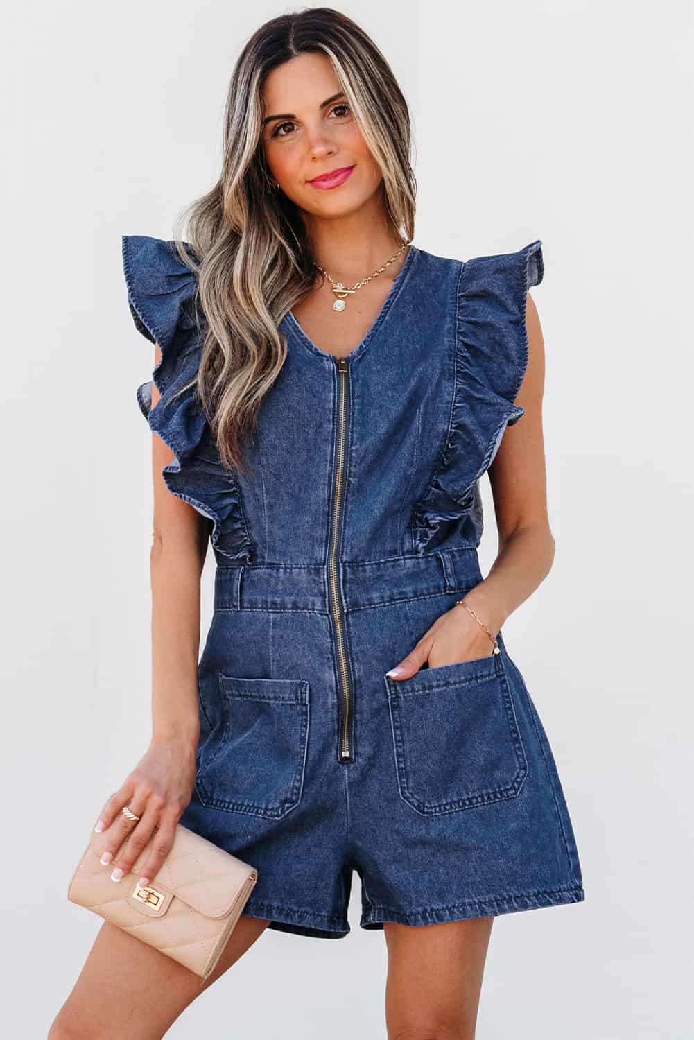 Structured Summer Romper in Washed Denim | Jumpsuits & Rompers