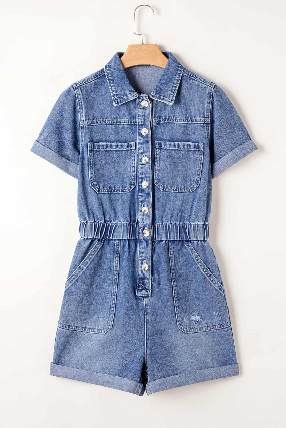 Casual Denim Romper with Cinched Waist and Utility Pockets | Jumpsuits & Rompers