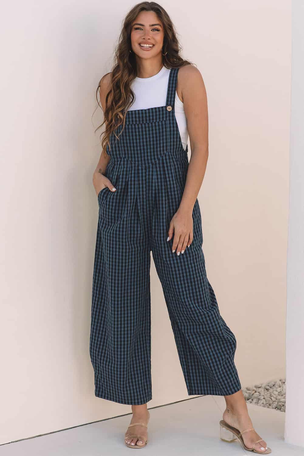 Women’s Gingham Jumpsuit with Bib Pocket & Wide Legs | Jumpsuits & Rompers