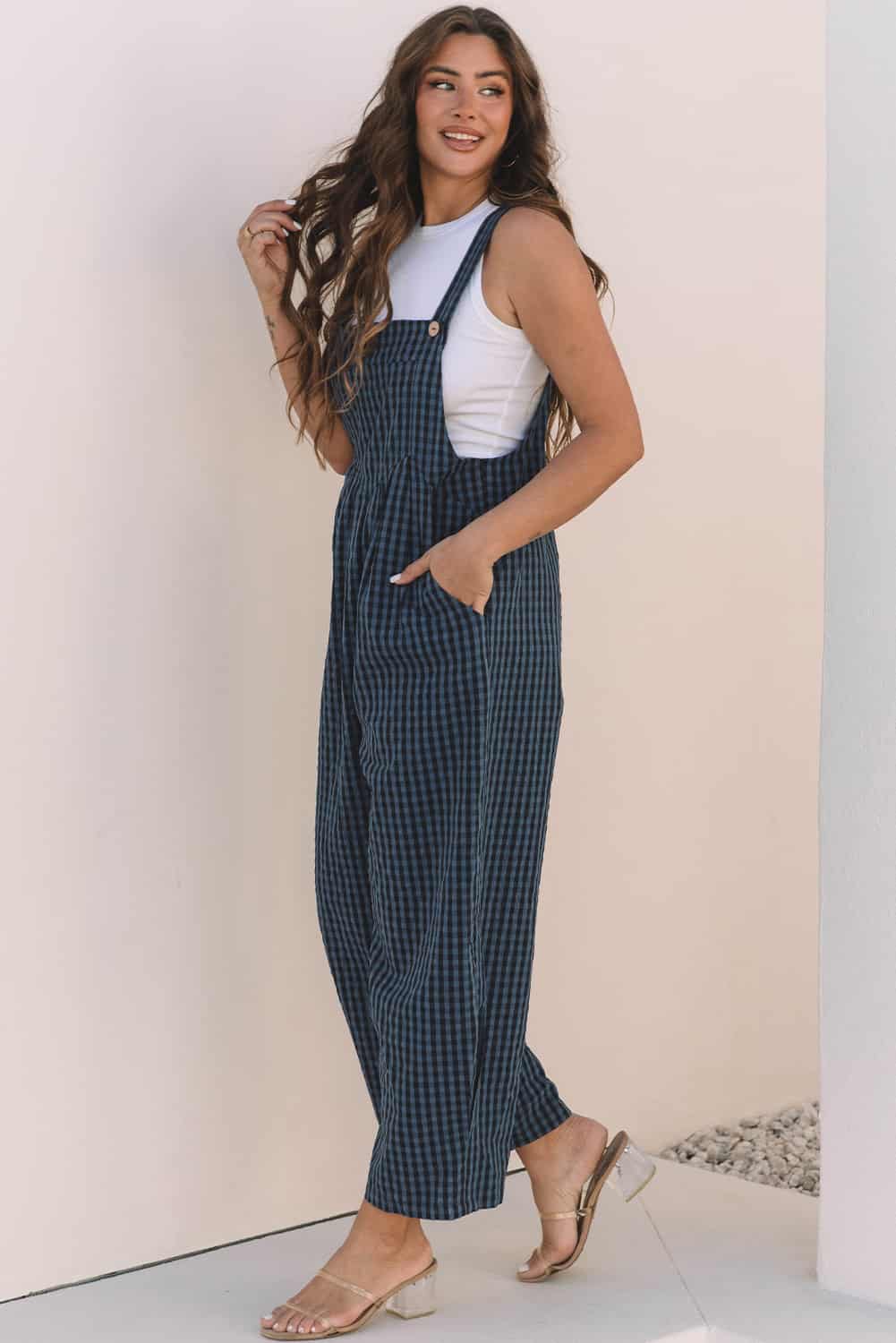 Women’s Gingham Jumpsuit with Bib Pocket & Wide Legs | Jumpsuits & Rompers