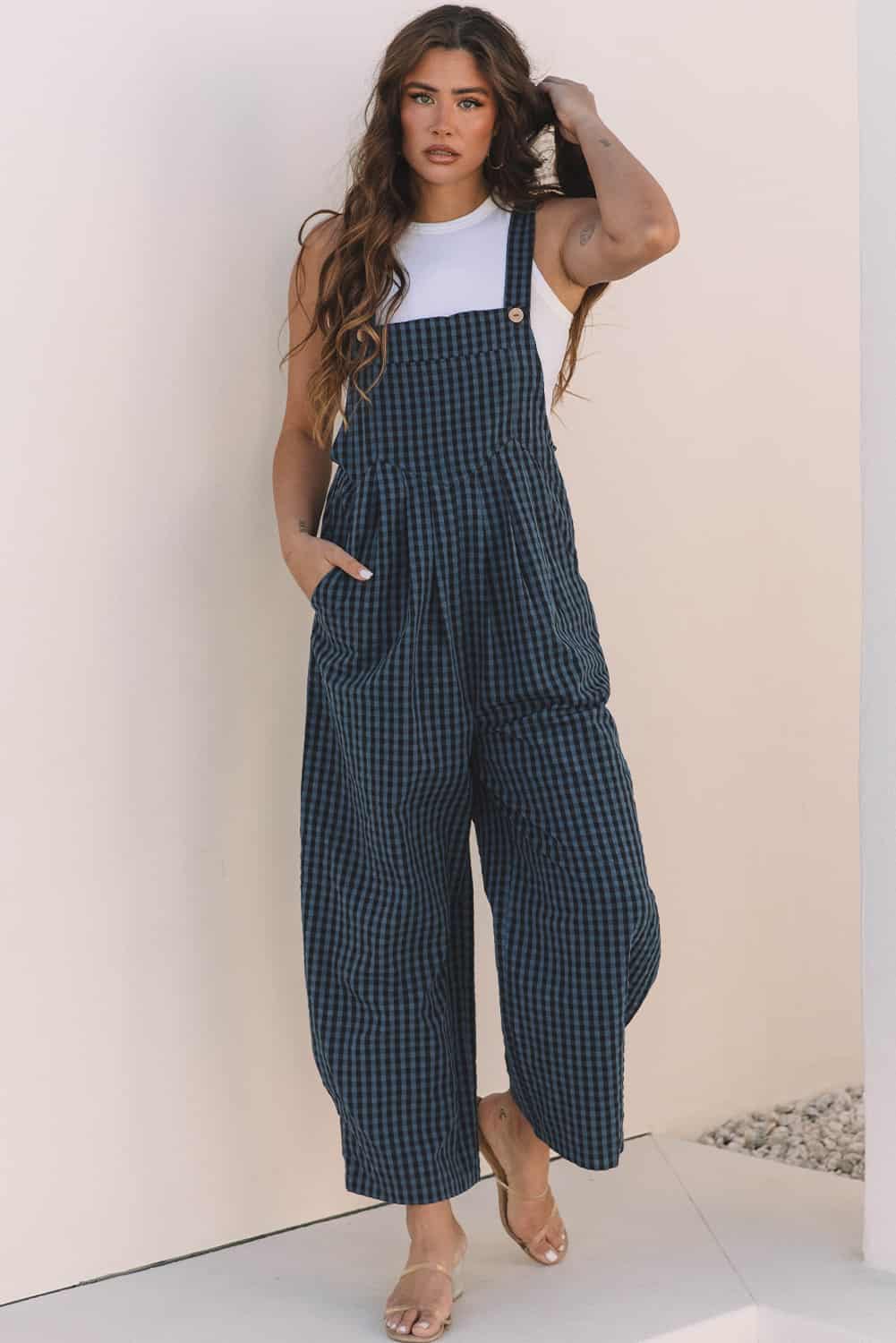 Women’s Gingham Jumpsuit with Bib Pocket & Wide Legs | Jumpsuits & Rompers