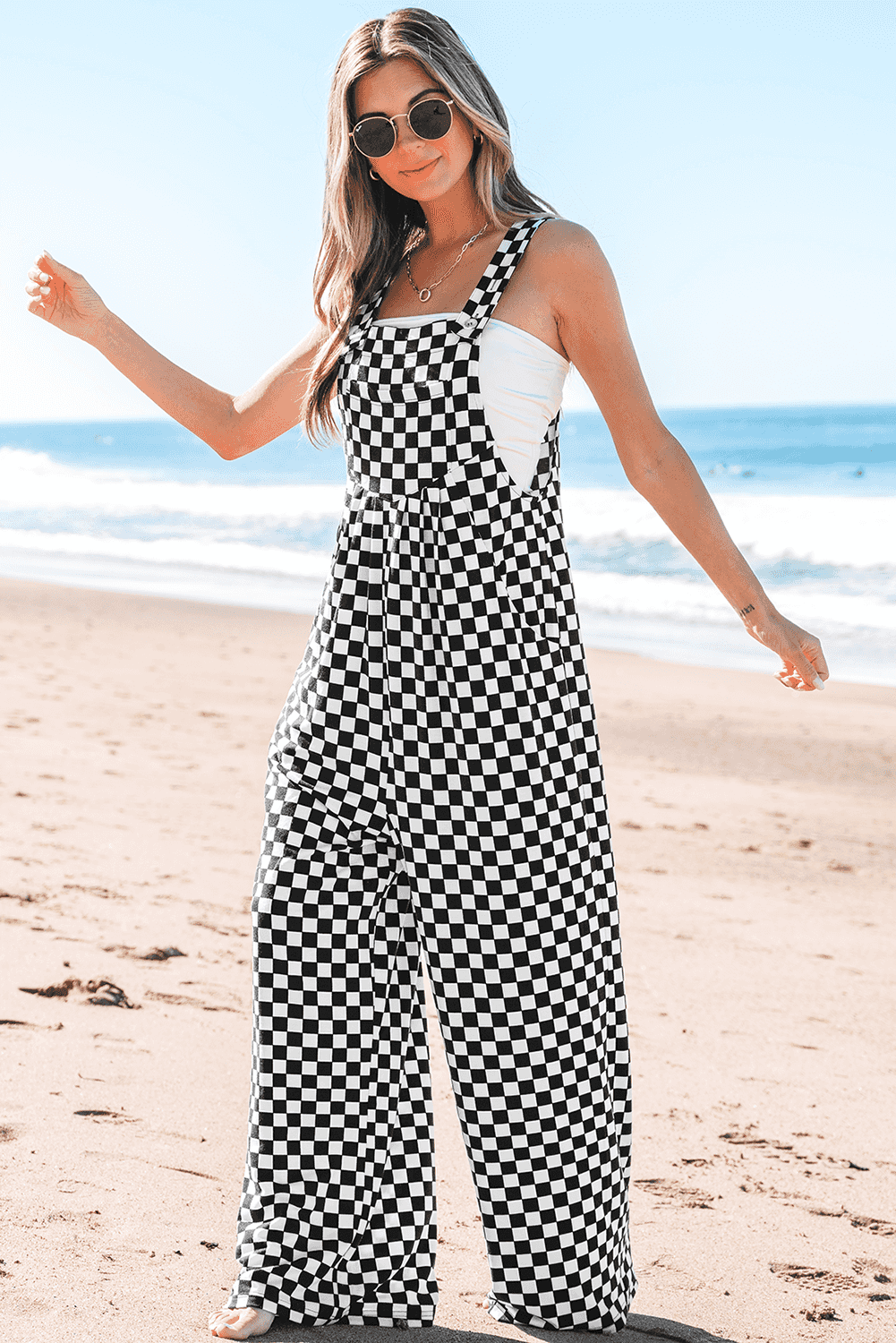 Black & White Checkered Overalls Jumpsuit for Festivals | Jumpsuits & Rompers