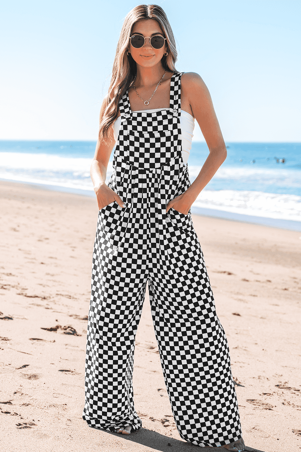 Black & White Checkered Overalls Jumpsuit for Festivals | Jumpsuits & Rompers