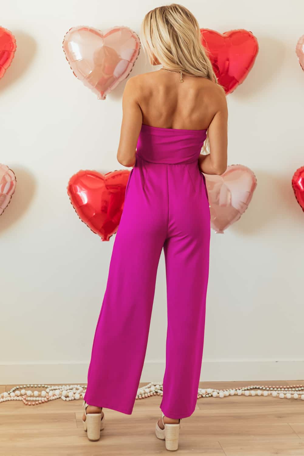 Bold Magenta Strapless Jumpsuit with Tie Front Bow | Jumpsuits & Rompers