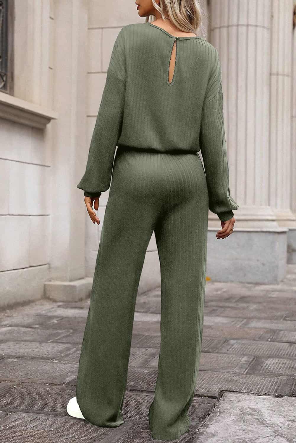 Wide-Leg Ribbed Knit Black Jumpsuit for Women’s Streetwear | Jumpsuits & Rompers