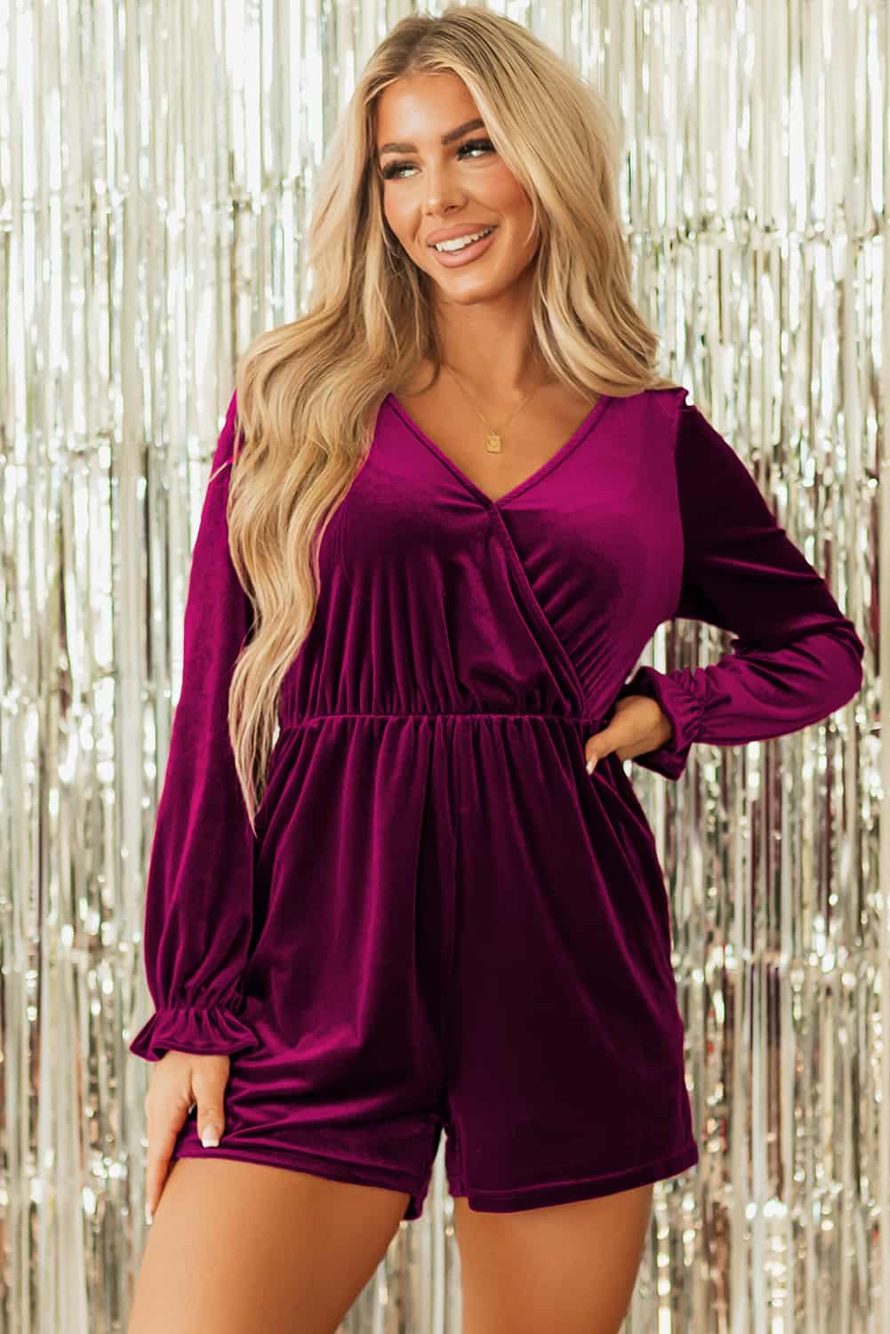 Women’s Velvet Party Romper with Pockets & Long Sleeves | Jumpsuits & Rompers