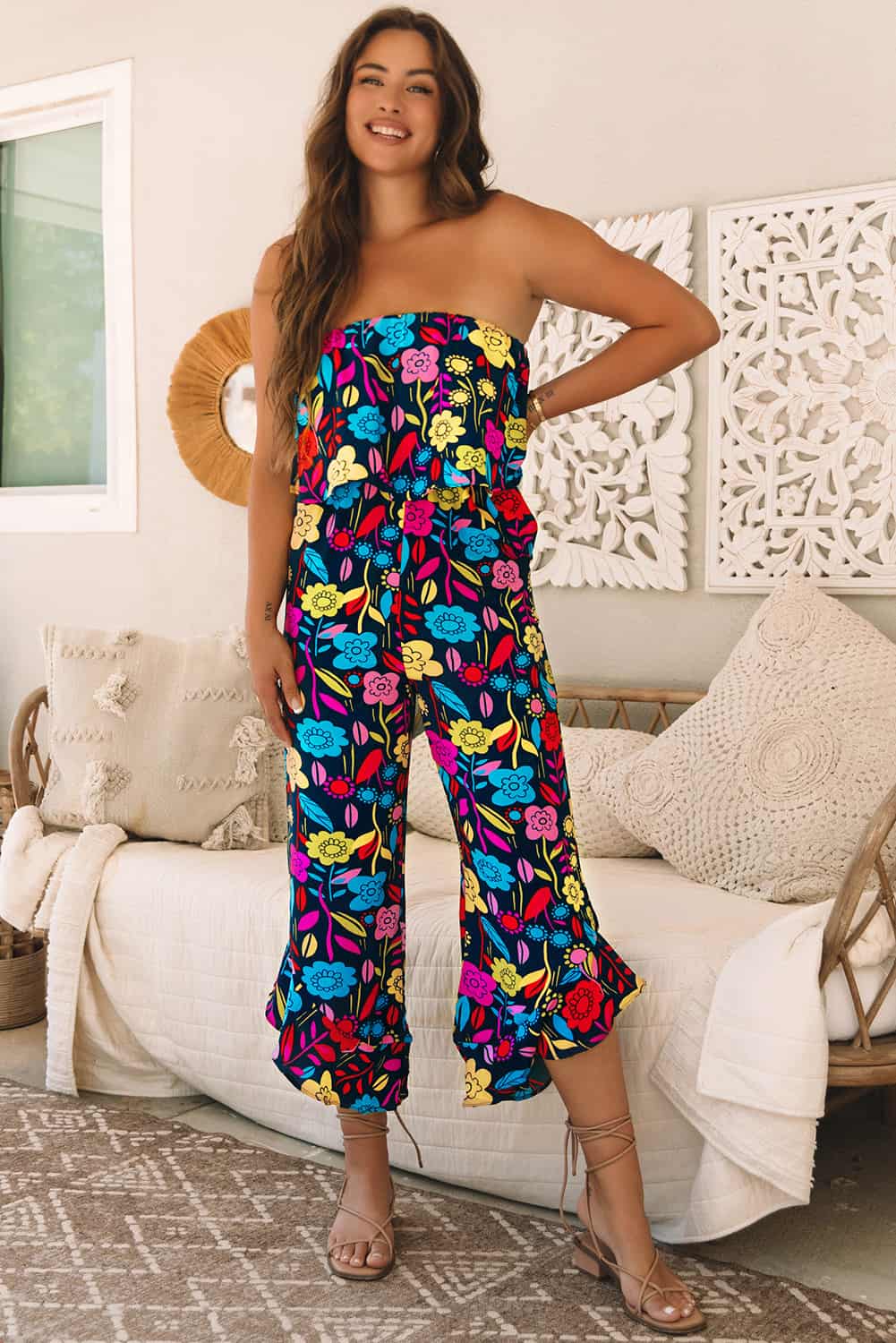 Bold Strapless Ruffle Jumpsuit for Vacations & Brunch Days | Jumpsuits & Rompers