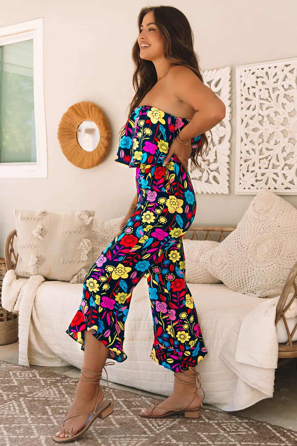 Bold Strapless Ruffle Jumpsuit for Vacations & Brunch Days | Jumpsuits & Rompers