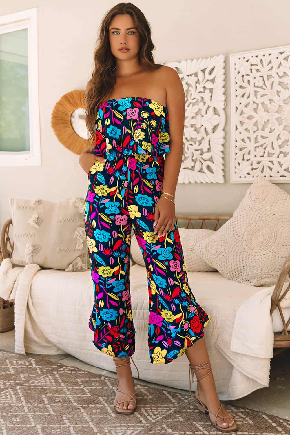 Bold Strapless Ruffle Jumpsuit for Vacations & Brunch Days | Jumpsuits & Rompers