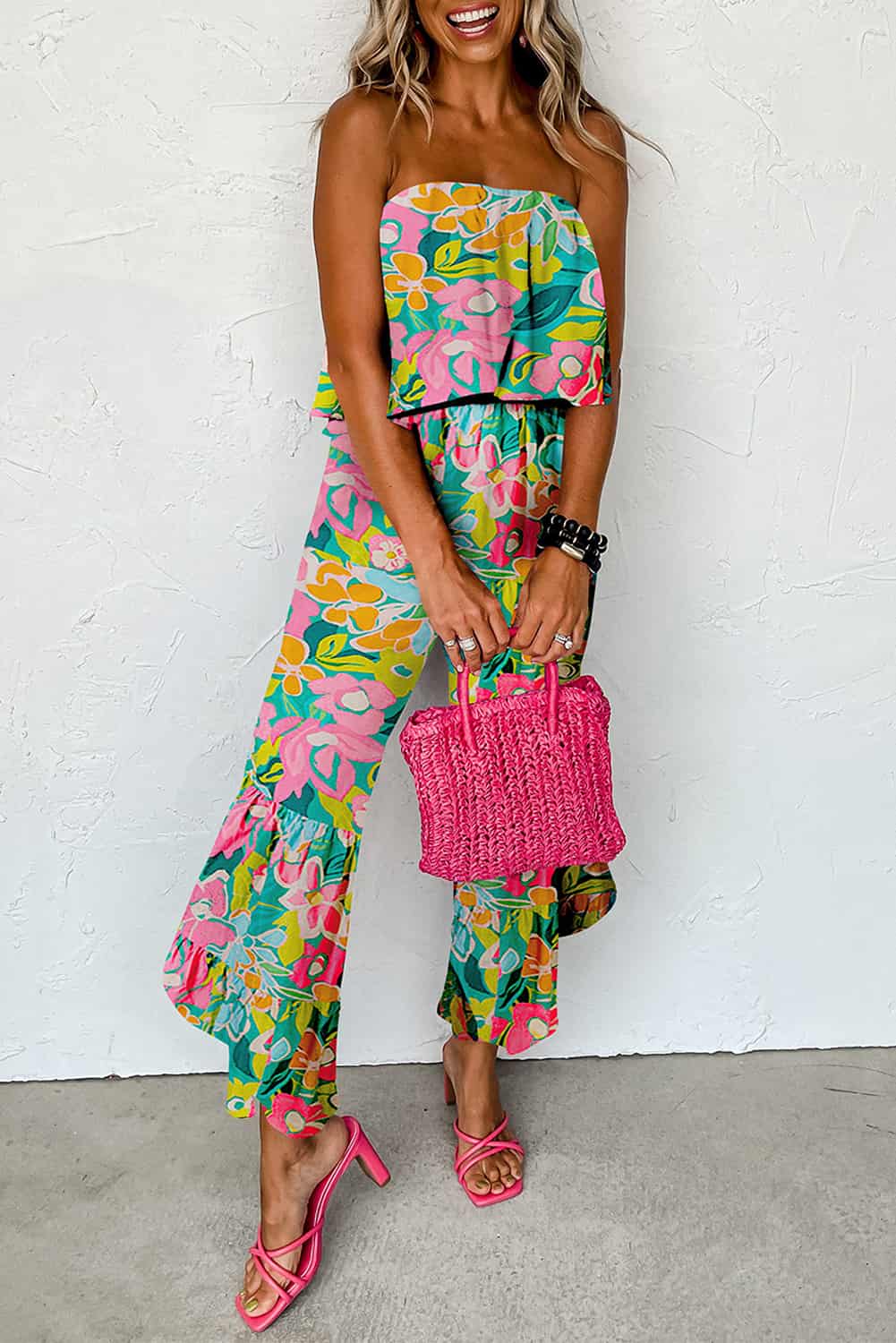 Bold Strapless Ruffle Jumpsuit for Vacations & Brunch Days | Jumpsuits & Rompers