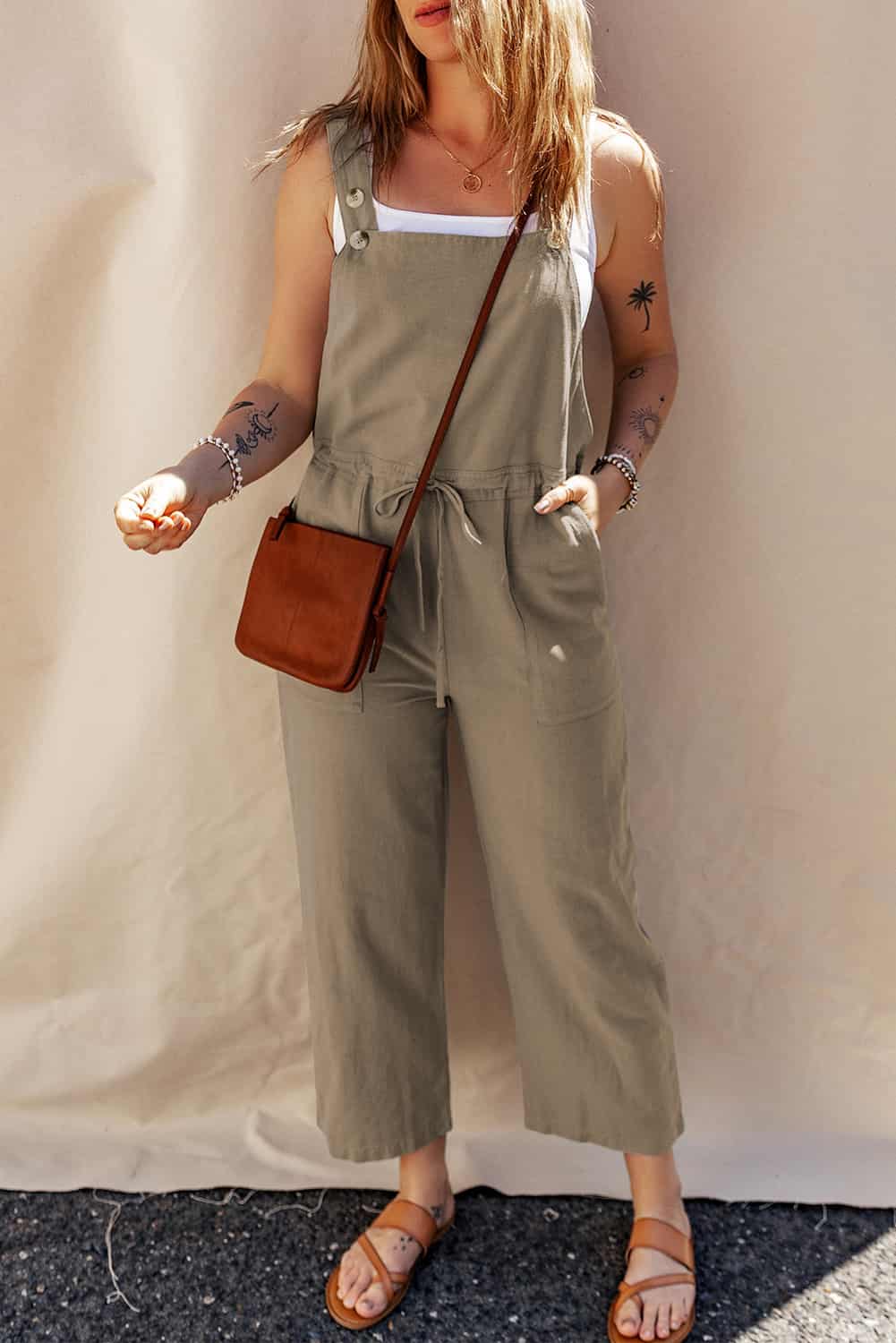 Cropped Overalls with Adjustable Straps – Linen Utility Jumpsuit | Jumpsuits & Rompers