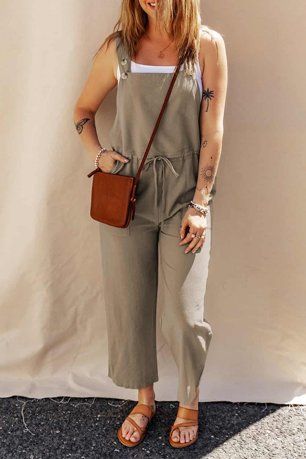 Cropped Overalls with Adjustable Straps – Linen Utility Jumpsuit | Jumpsuits & Rompers
