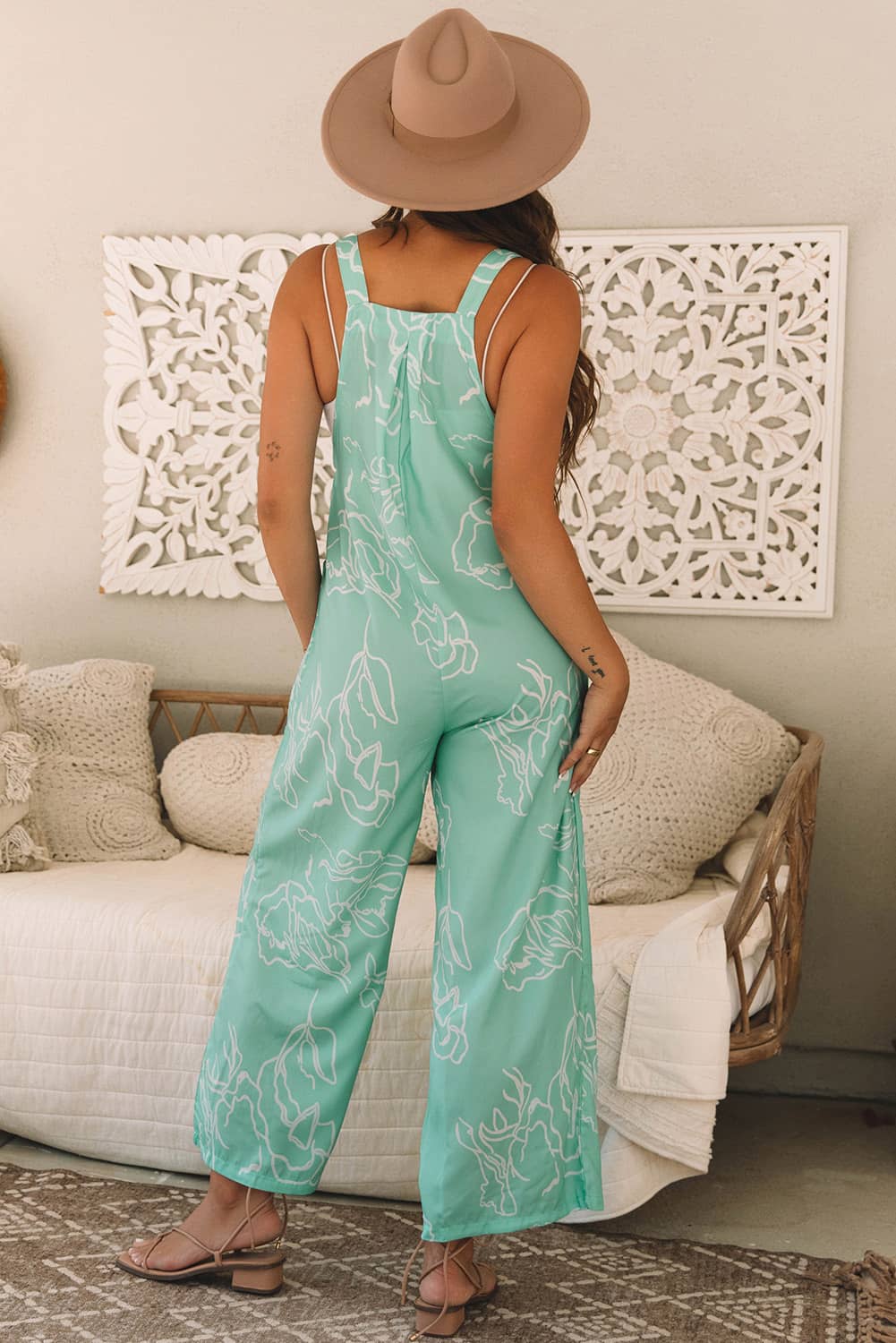 Relaxed Mint Green Floral Bib Jumpsuit for Summer Days | Jumpsuits & Rompers
