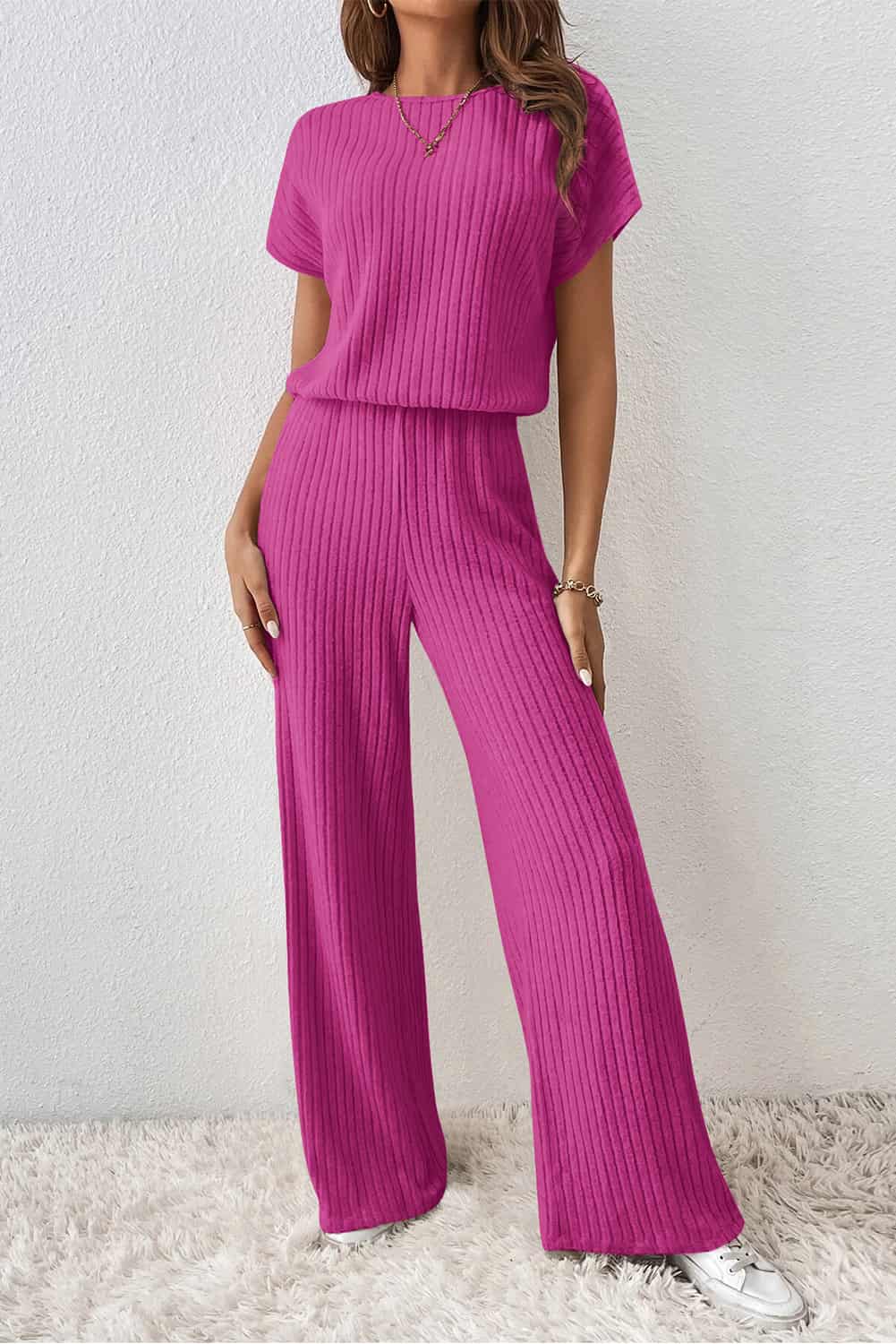 Minimalist Ribbed Lounge Jumpsuit for Women | Full-Length Fit | Jumpsuits & Rompers