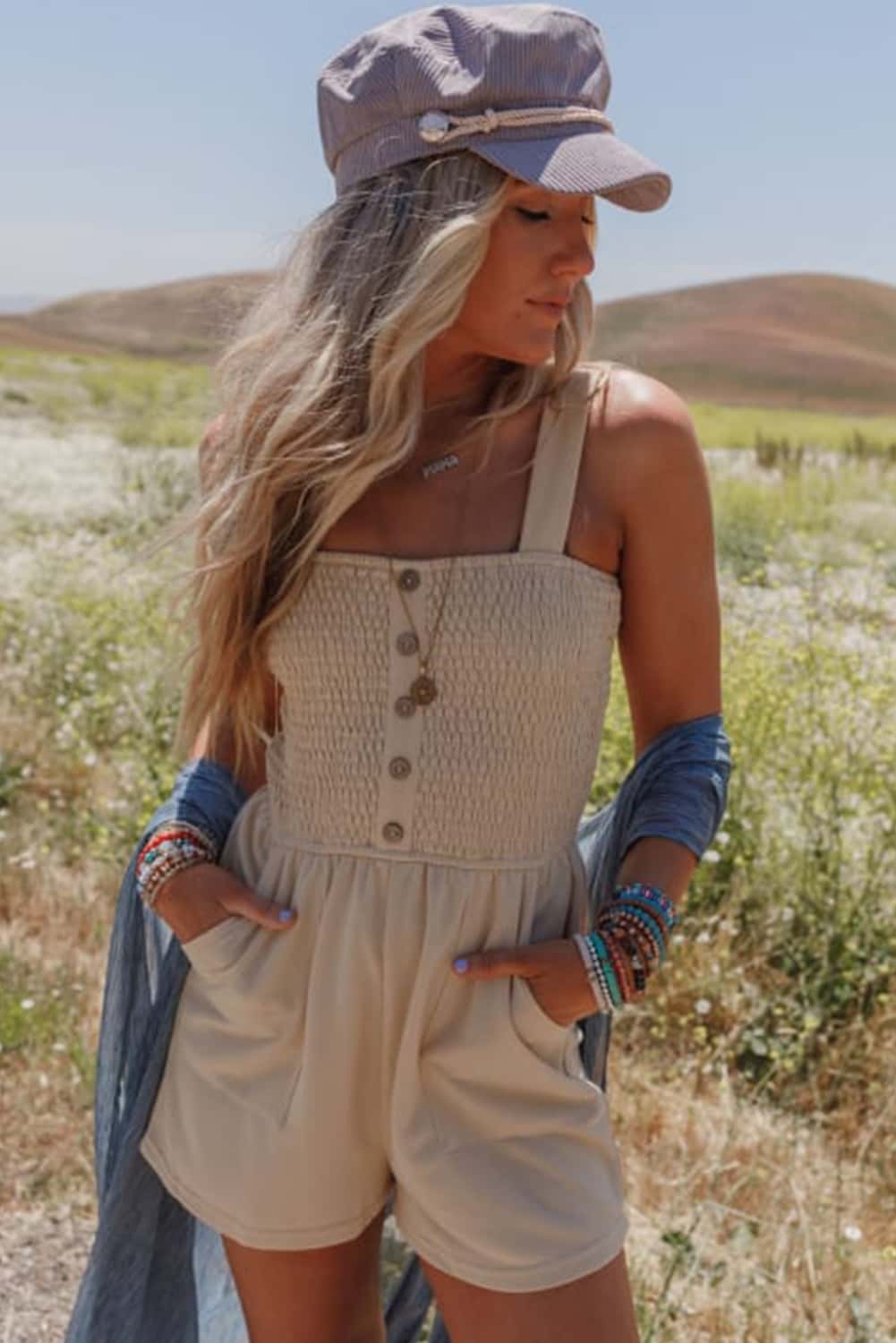 Casual Smocked Romper with Wide Straps for Summer Days | Jumpsuits & Rompers