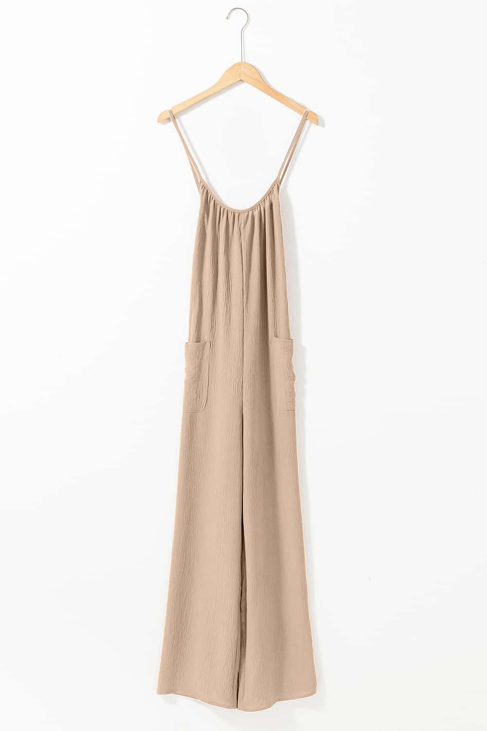 Neutral Beige Wide-Leg Jumpsuit with Open Back and Tie Waist | Jumpsuits & Rompers