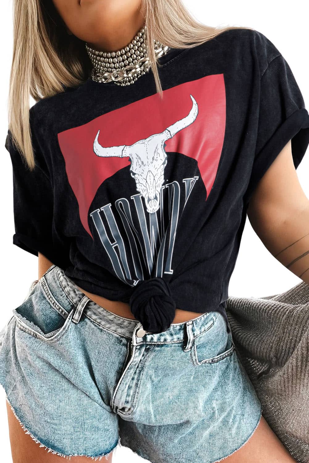 Western HOWDY Skull Tee for Women – Casual Vintage Cowgirl Style