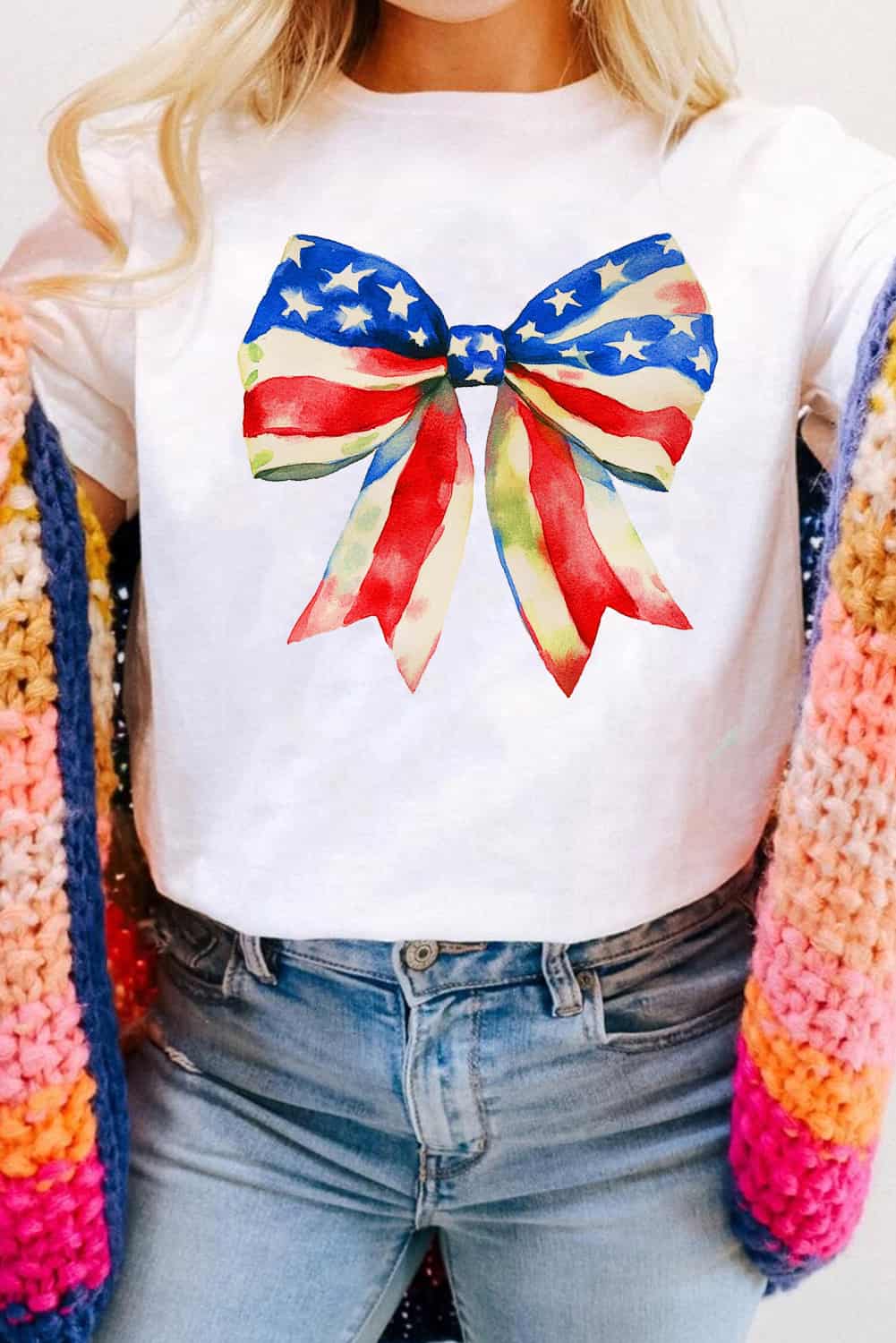 Women's Red White Blue Bow Tee – Patriotic Summer T-Shirt